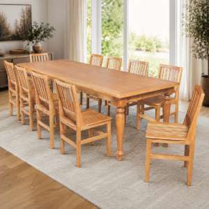 Conjunto Jantar Mesa Franscisca 270x100 Madeira Maciça com 10 Cadeirass Ripada Confort Natural