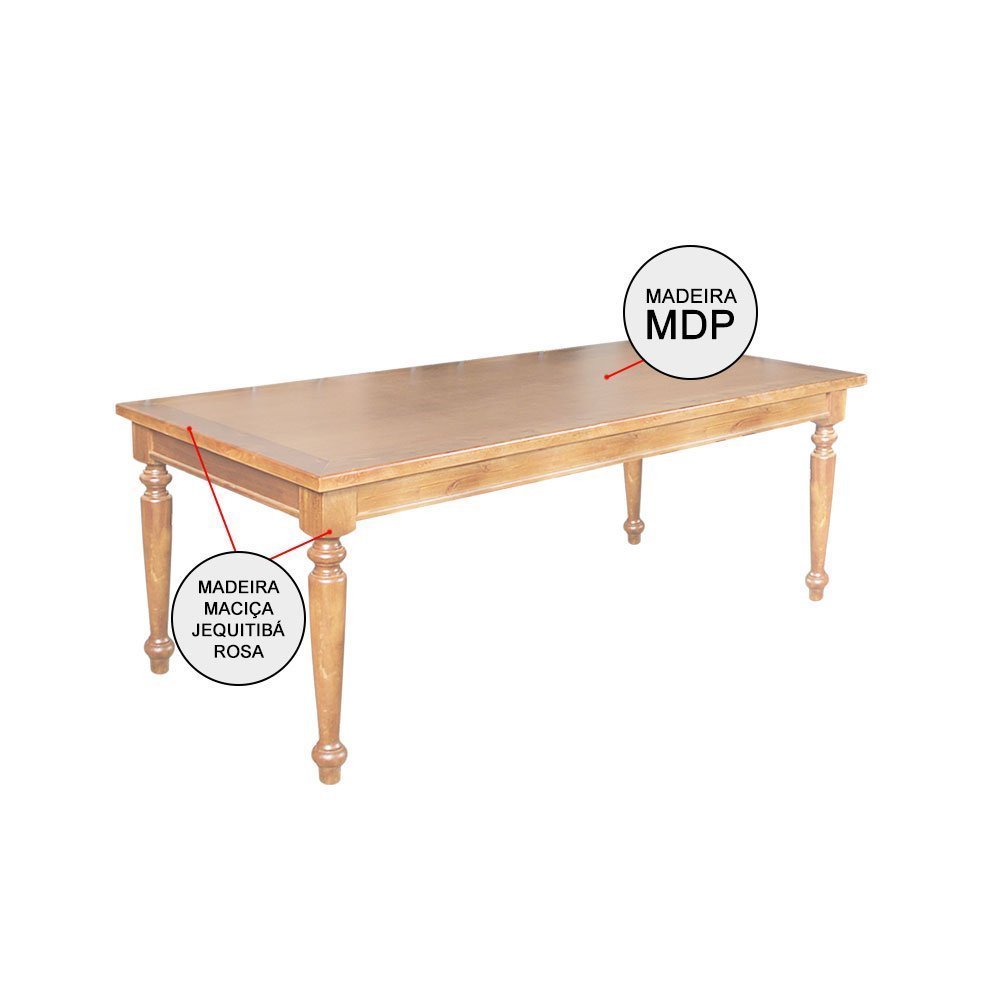 Mesa de Jantar Leonora Retangular 240x100cm em Madeira Maciça Rústica- Natural - Image 3