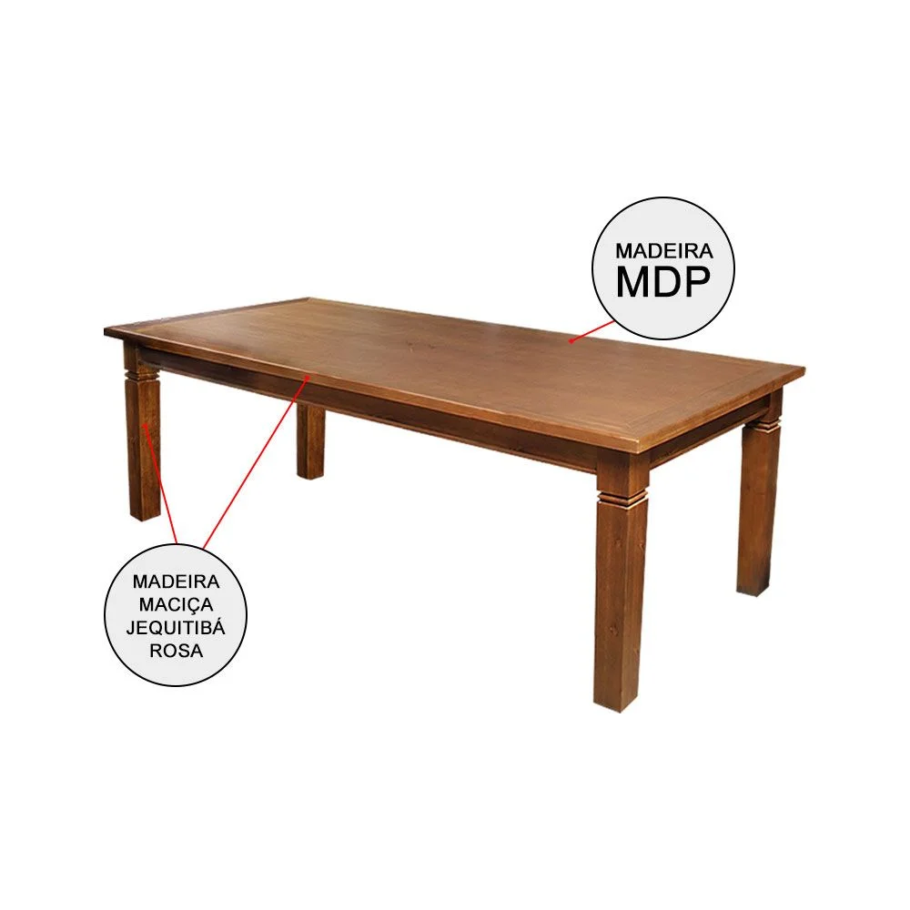 Mesa de Jantar Retangular 200x100cm Rústica Aurora Madeira Maciça - Castanho - Image 2