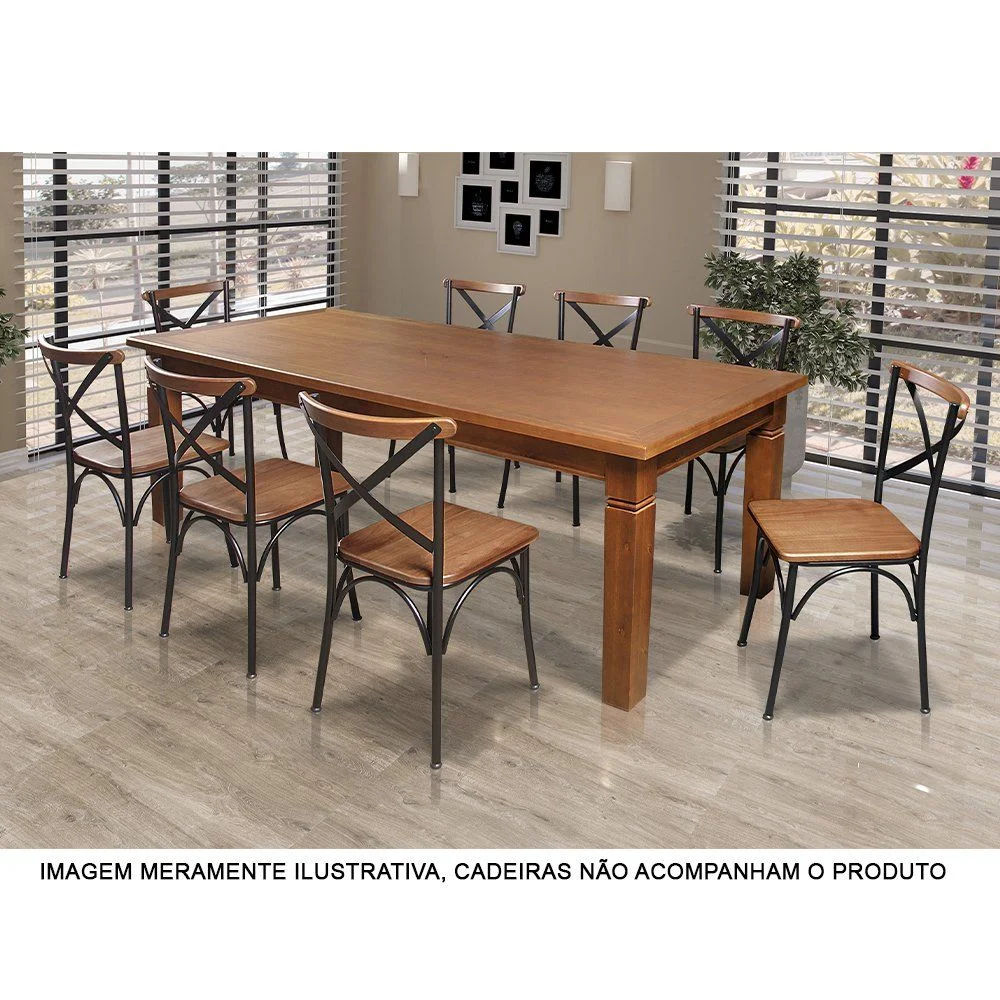 Mesa de Jantar Retangular 200x100cm Rústica Aurora Madeira Maciça - Castanho