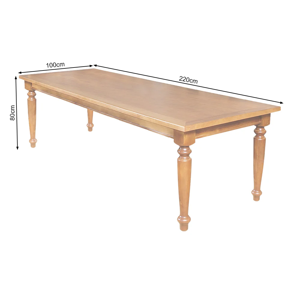 Mesa de Jantar Madeira Maciça Rústica Retangular 220x100cm Francisca - Natural - Image 4