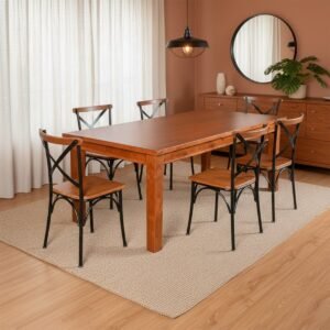 Conjunto Jantar Mesa Retangular Madeira Maciça 160x80 com 6 Cadeirass Paris Base Alumínio