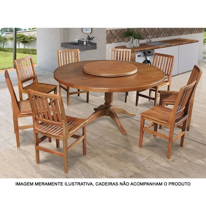 Mesa de Jantar Redonda 1,60m com Prato Giratório Madeira Maciça Amélia - Image 2