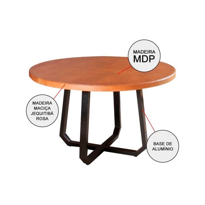 Mesa de Jantar Industrial Clarisse Redonda 1,30 m Madeira Base Alumínio - Image 3