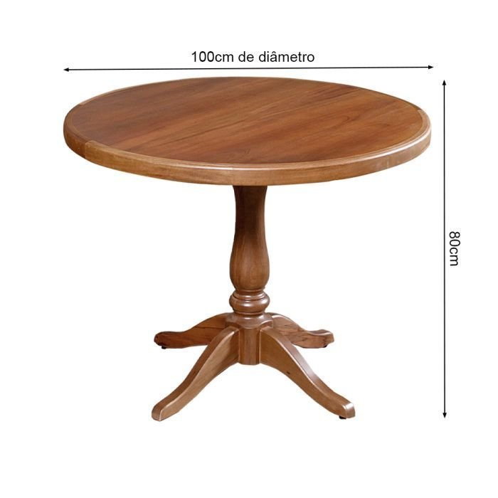 Conjunto Jantar Mesa Madeira Maciça Redonda 1m Madalena Rústica com 4 Cadeirass Paris Base Alumínio Castanho - Image 3